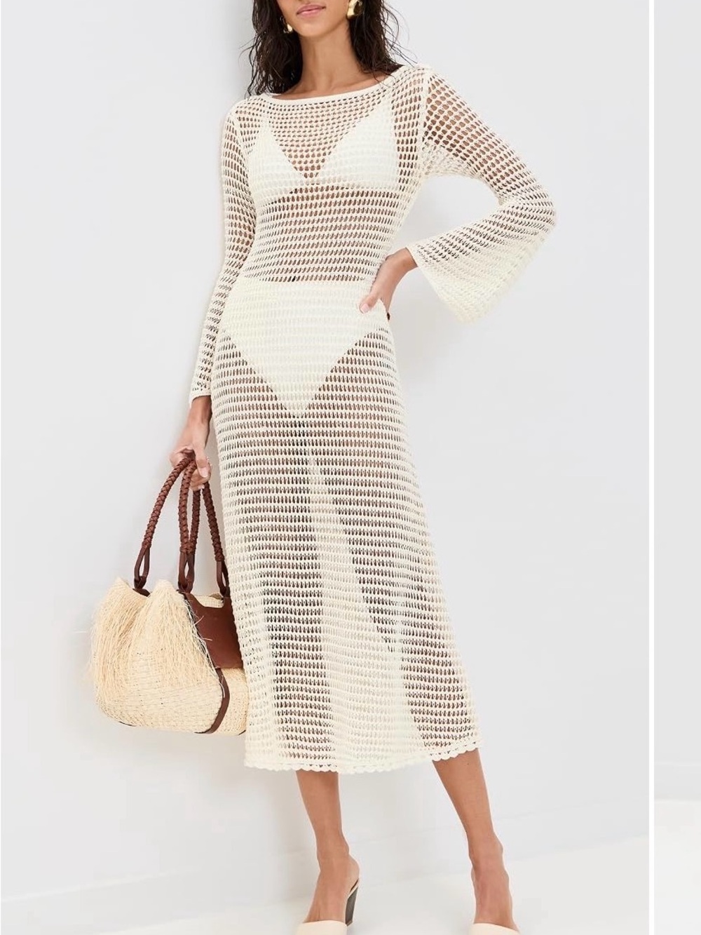 Staud - Lorena Cream Crochet Cover-Up Dress